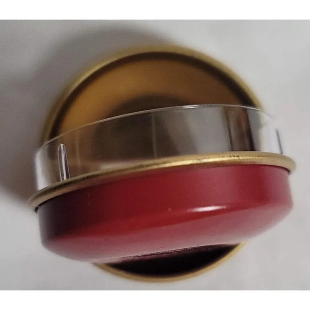 Small Victorian Children Round Metal Pill‎ Box Red Gold Tone Trinket Container